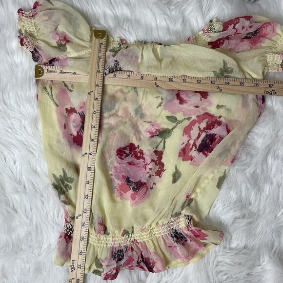 Abercrombie & Fitch Floral Boho Semi Sheer Peasant Top S Smocked Blouse Coquette - Picture 4 of 6